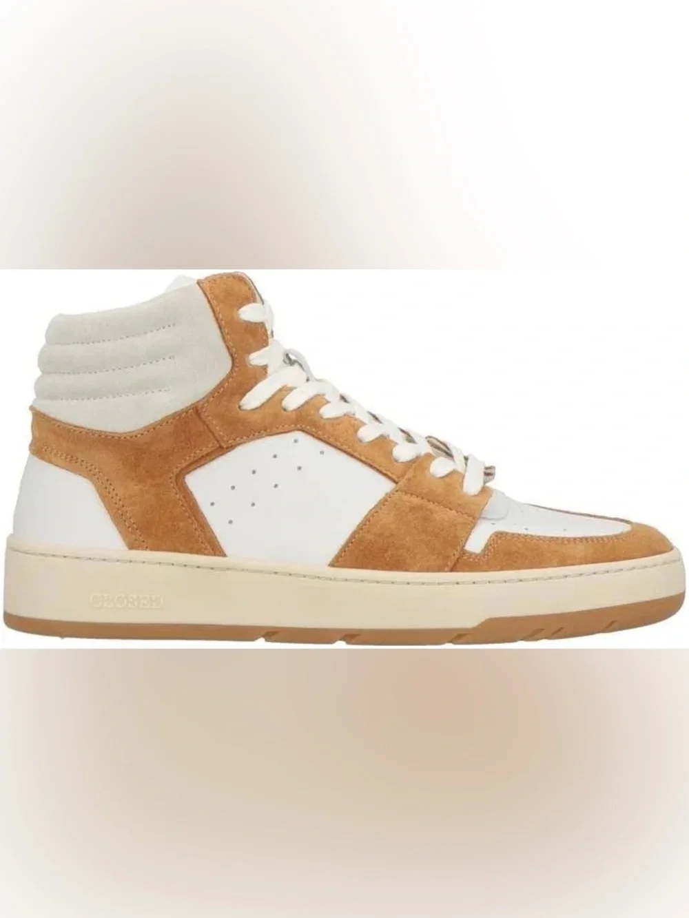 Brand New Closed Size 37 High-Top Suede & Leather Sneakers - White & Tan